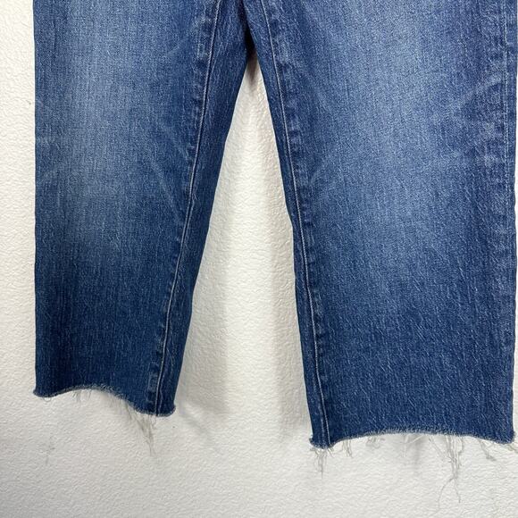 Madewell Jeans Women Size 26 Classic Straight High Rise Raw Hem Crop Medium Wash - Picture 5 of 14